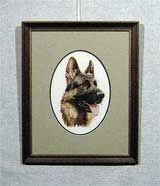 Вышивка «Портрет собаки» 26,5х18,5
(рамка деревянная, стекло стандартное, оргалит, установка в раму, двойное паспарту, двойной овальный вырез окна в паспарту, натяжка)
