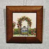 Вышивка «Цветочная ограда» 11,5х11,0
(рамка деревянная, оргалит, установка в раму, натяжка)
