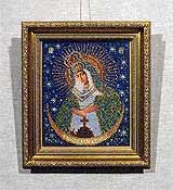 Вышивка бисером «Богородица Остробрамская» 26,4х22,4
(рамка деревянная, деревянный слип к раме, стекло антибликовое, оргалит, установка работы в раму, натяжка)
