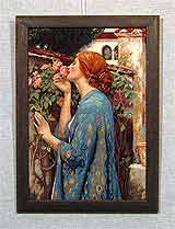 Вышивка «Девушка в саду» 40,8х28,0
(рамка деревянная, оргалит, установка работы в раму, натяжка вышивки)
